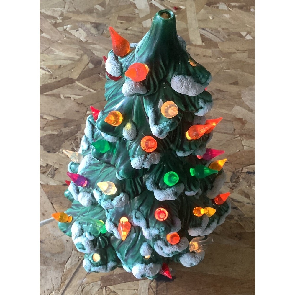 Vintage 1973 11" Holland Mold Ceramic Christmas Tree Snow Flocked